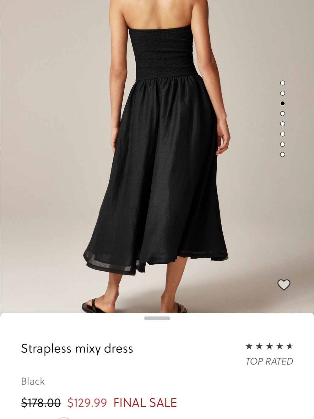 J. Crew Black Strapless Smocked Midi Dress - Picture 3 of 7